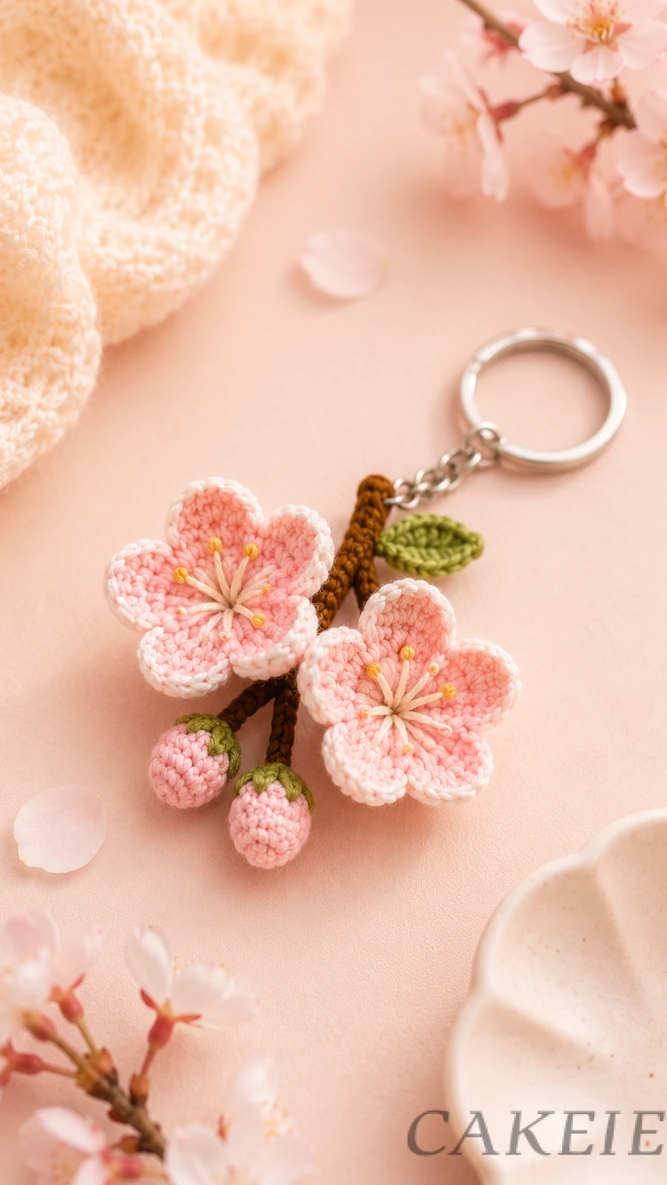 Order Online Handmade Crochet Cherry Blossom Keychain - Cakeie